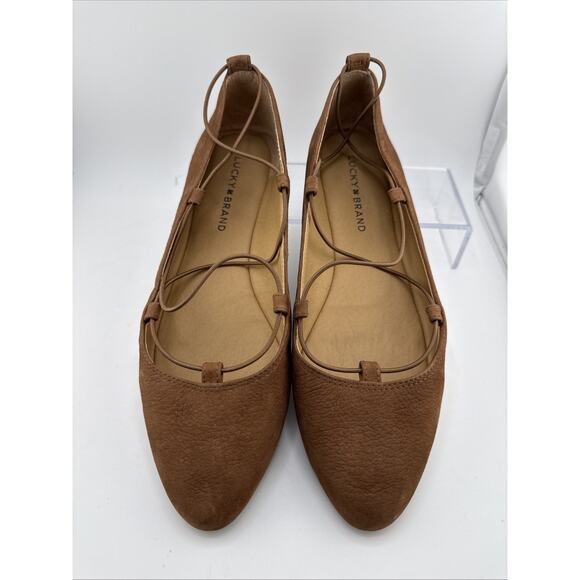 Lucky Brand Women's Aviee Leather Slip-On Lace Up Ballet Flats Brown Size 9 NEW - Picture 3 of 8
